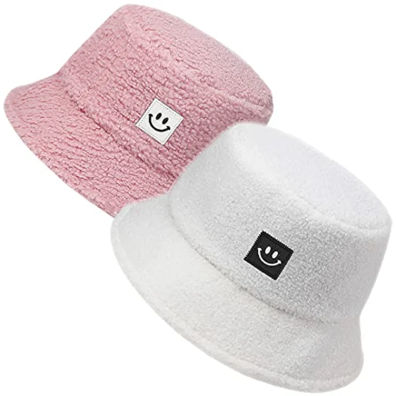 

Women Fuzzy Sherpa Teddy Style Vintage Faux Fur Wool Bucket Hat plush hat autumn and winter fashion all-match warm sunshade