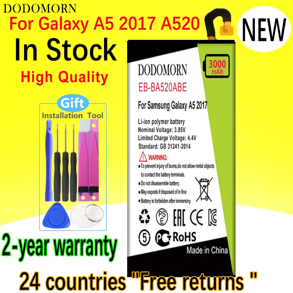 Аккумулятор DODOMORN EB-BA520ABE для Samsung Galaxy A5 2017 Edition A520 SM-A520F A520K A520L A520S A520W A520F/DS + номер для отслеживания
Аккумулятор DODOMORN EB-BA520ABE для Samsung Galaxy A5 2017 Edition A520 SM-A520F A520K A520L A520S A520W A520F/DS + номер для отслеживания