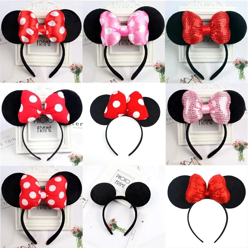 

Disney Mickey Ears Headband Sequin Bows EARS COSTUME Headband Dot Headdress Cosplay Plush Adult/Kids Headband Gift