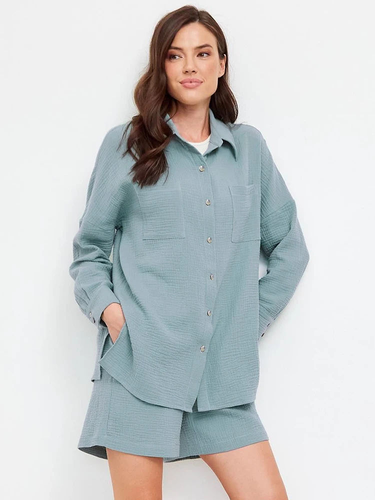 Linad Loose Women's Nightwear Cotton 2 Piece Sets Long Sleeve Pajamas Autumn Casual Suits With Shorts Solid Female Sleepwear
Linad Loose Women's Nightwear Cotton 2 Piece Sets Long Sleeve Pajamas Autumn Casual Suits With Shorts Solid Female Sleepwear