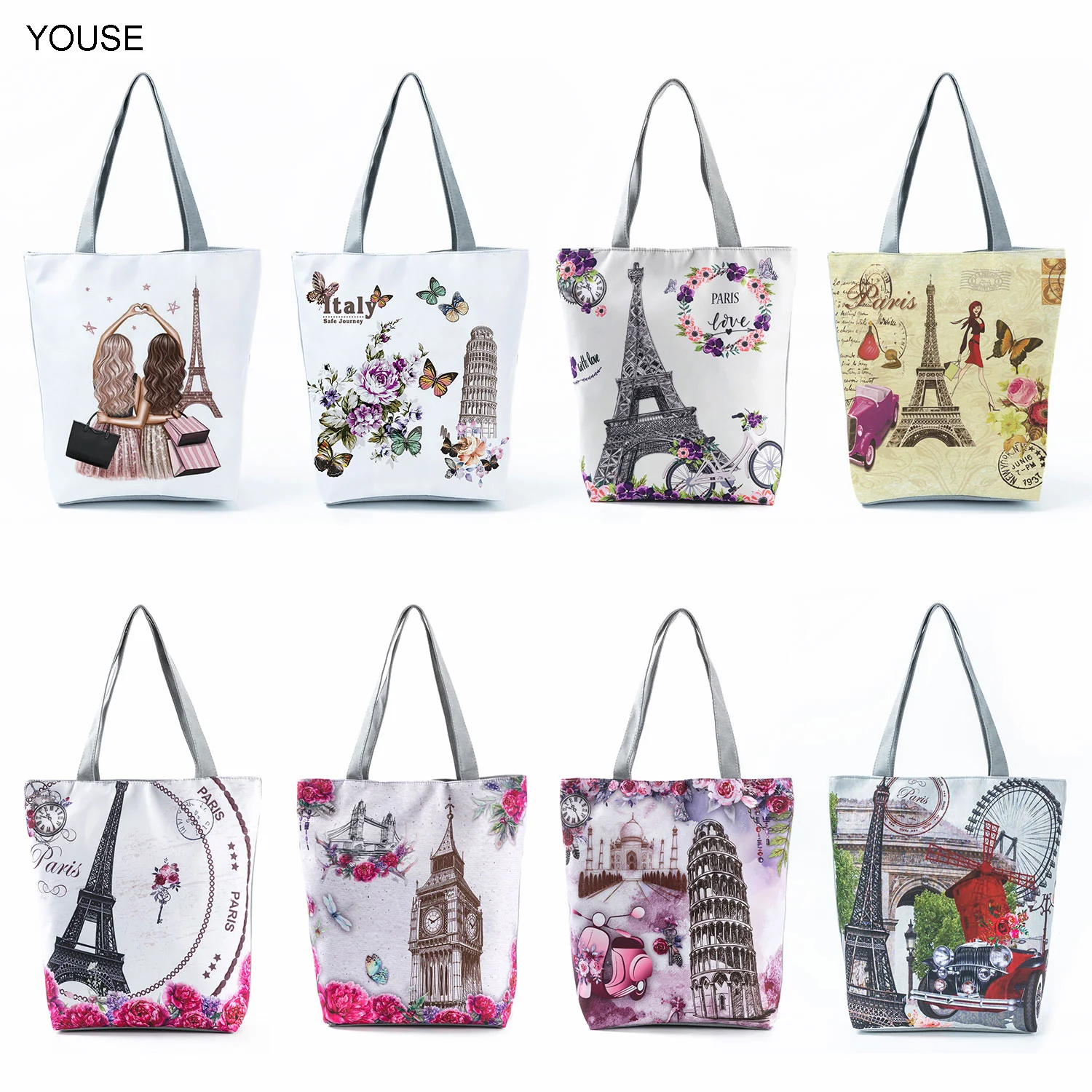 Customized Paris Landscape Tote Fashion Pretty Floral Tower Print Handbags High Capacity Reusable Portable Shopping Bags
Customized Paris Landscape Tote Fashion Pretty Floral Tower Print Handbags High Capacity Reusable Portable Shopping Bags