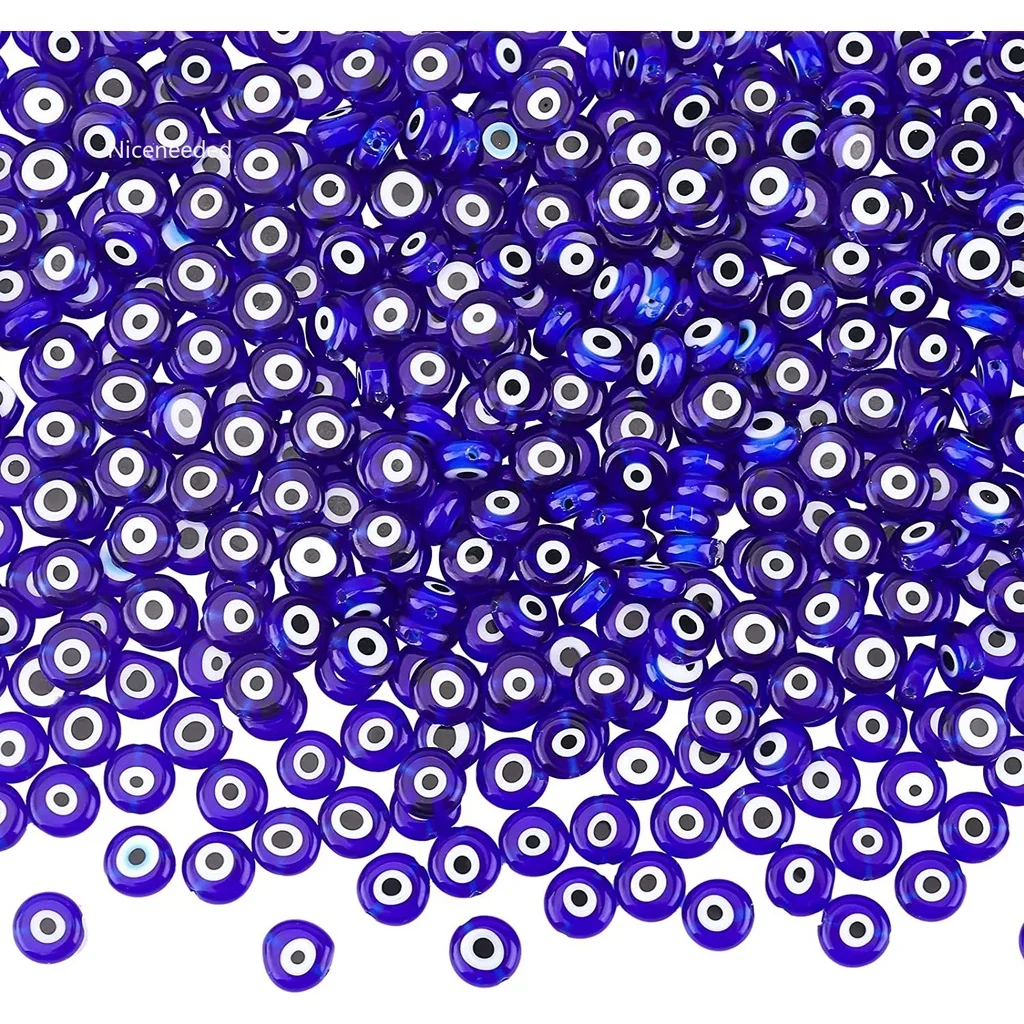 10 Strands Blue Handmade Evil Eye Lampwork Glass Beads Flat Round Spacer Loose Beads for Bracelet Necklace Jewelry Making
10 Strands Blue Handmade Evil Eye Lampwork Glass Beads Flat Round Spacer Loose Beads for Bracelet Necklace Jewelry Making