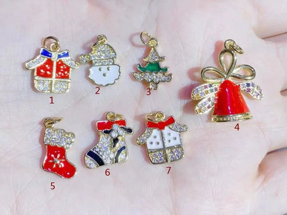 5pcs boots christmas tree Micro Pave Zirconia Charms Copper Christmas pendant necklace For Jewelry Making Accessories ds43s