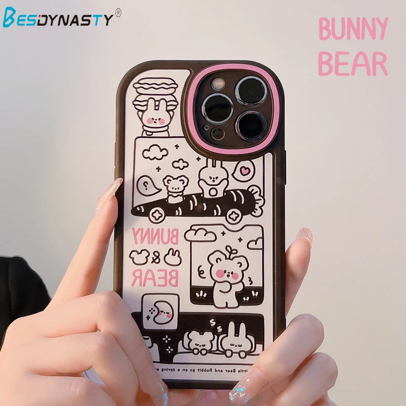 

Чехол для телефона BESD в стиле ретро с изображением кролика, медведя, друзей, иллюстрации для IPhone X, XR, XS Max, милый чехол с животными, чехол для ...