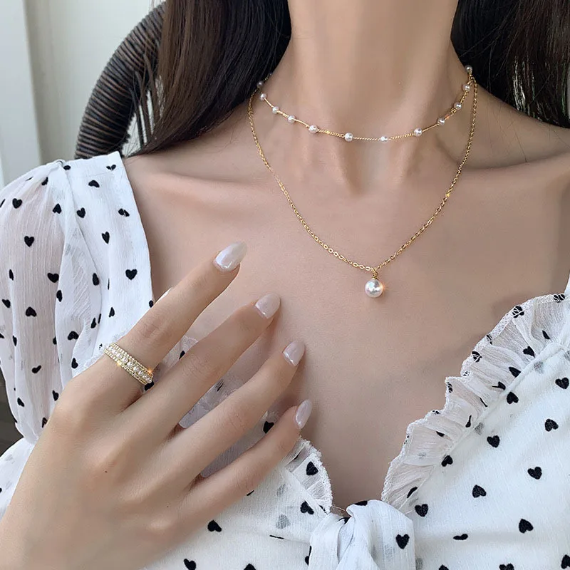 Korean Fashion Imitation Pearl Pendant Necklaces for Women Double Layer Clavicle Chains Necklace Female Vintage Jewelry Collares
Korean Fashion Imitation Pearl Pendant Necklaces for Women Double Layer Clavicle Chains Necklace Female Vintage Jewelry Collares