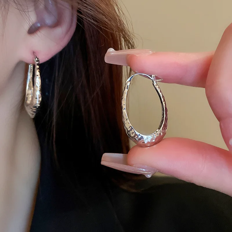 

Hoop Earrings for Women Silver Color Metal Earring Fashion Geometric Exaggerate Circle Dangle Earrings