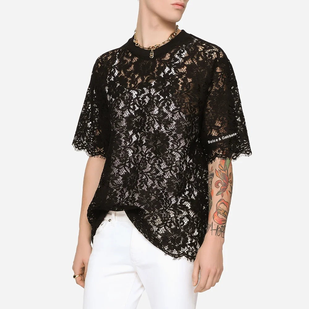 Mens Hollow Out Lace T-shirt Mesh Top Short-sleeved Perspective Streetwear Mens Fashion Nightclub Sexy Shirt Boys
Mens Hollow Out Lace T-shirt Mesh Top Short-sleeved Perspective Streetwear Mens Fashion Nightclub Sexy Shirt Boys