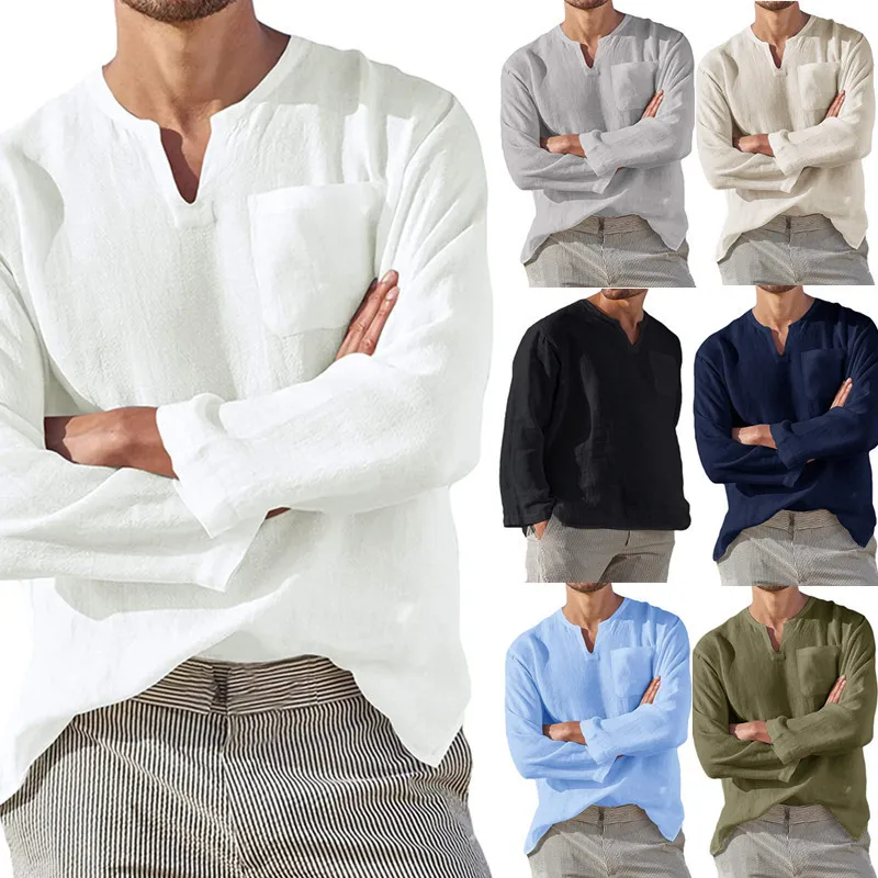 Spring and Summer Men's Shirt Fashion Casual Trend Hot Sale Men's Long-sleeved V-neck Casual Beach Linen Shirt Men
Spring and Summer Men's Shirt Fashion Casual Trend Hot Sale Men's Long-sleeved V-neck Casual Beach Linen Shirt Men