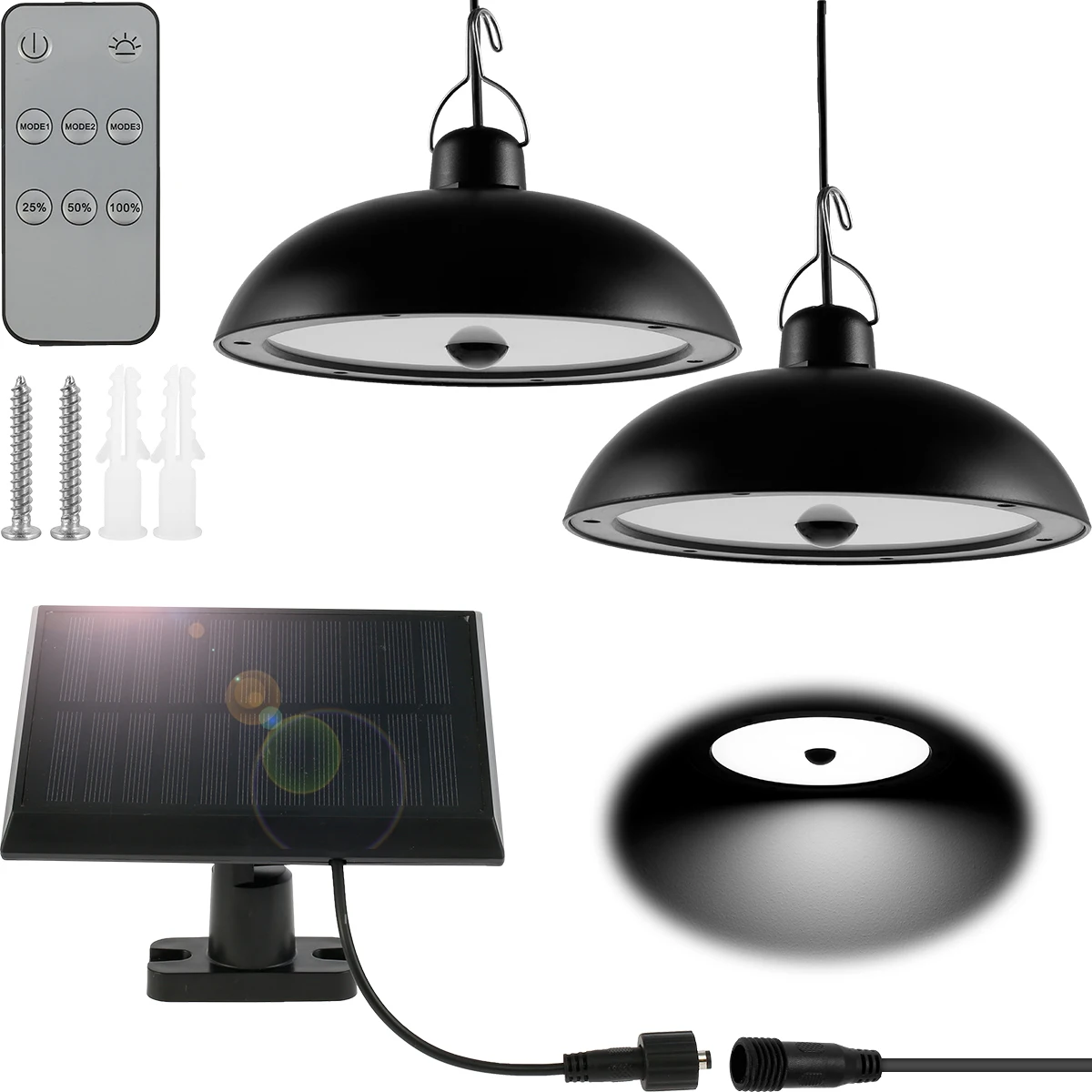 Solar LED Lights Outdoor Chandelier IP65 Waterproof Double Head Solar Pendant Light with Remote Control for Garden Indoor
Solar LED Lights Outdoor Chandelier IP65 Waterproof Double Head Solar Pendant Light with Remote Control for Garden Indoor