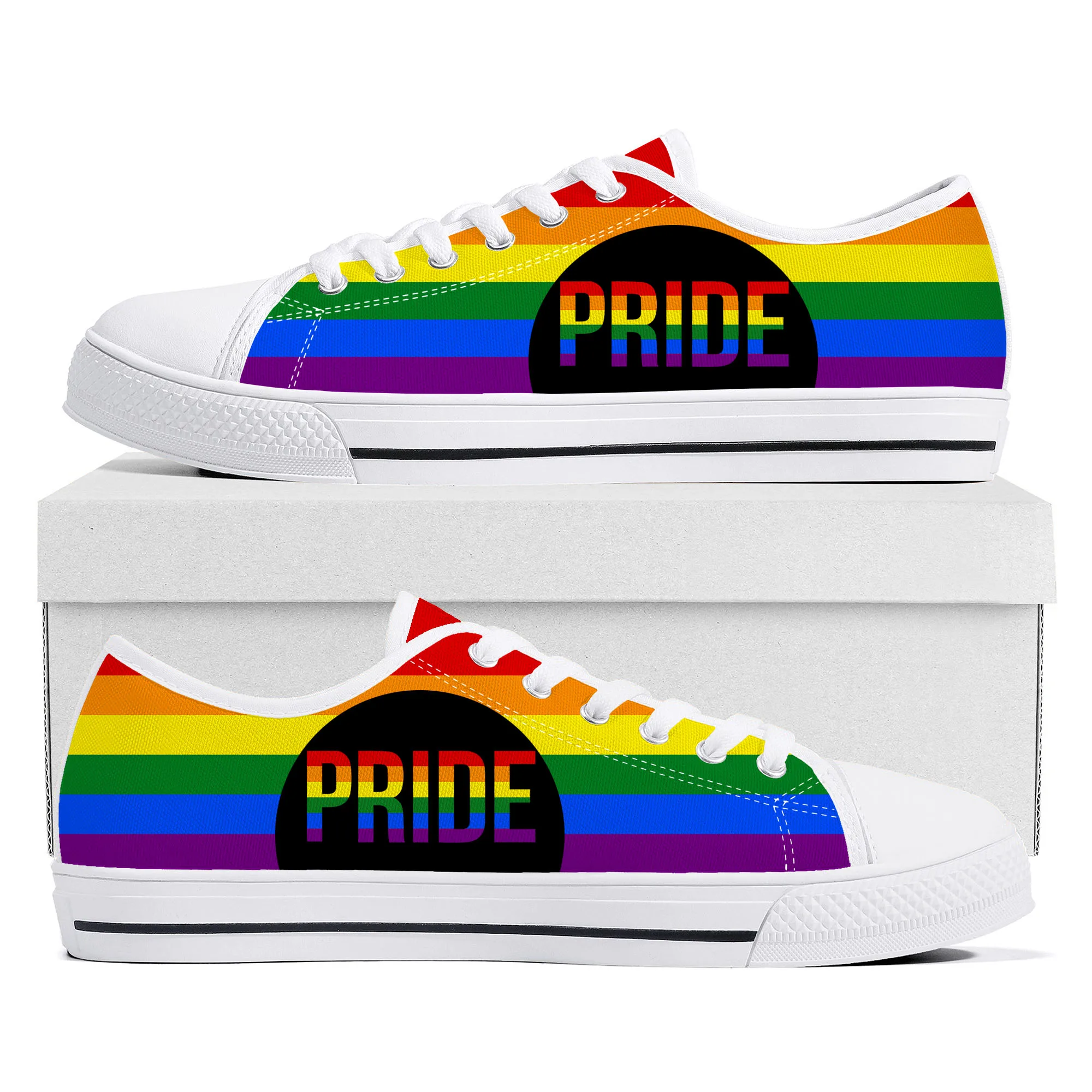 

LGBT ocmogic Pride rainbow Low Top Sneakers Mens Womens Teenager Canvas Sneaker Casual Custom Made Shoes Customize Shoe