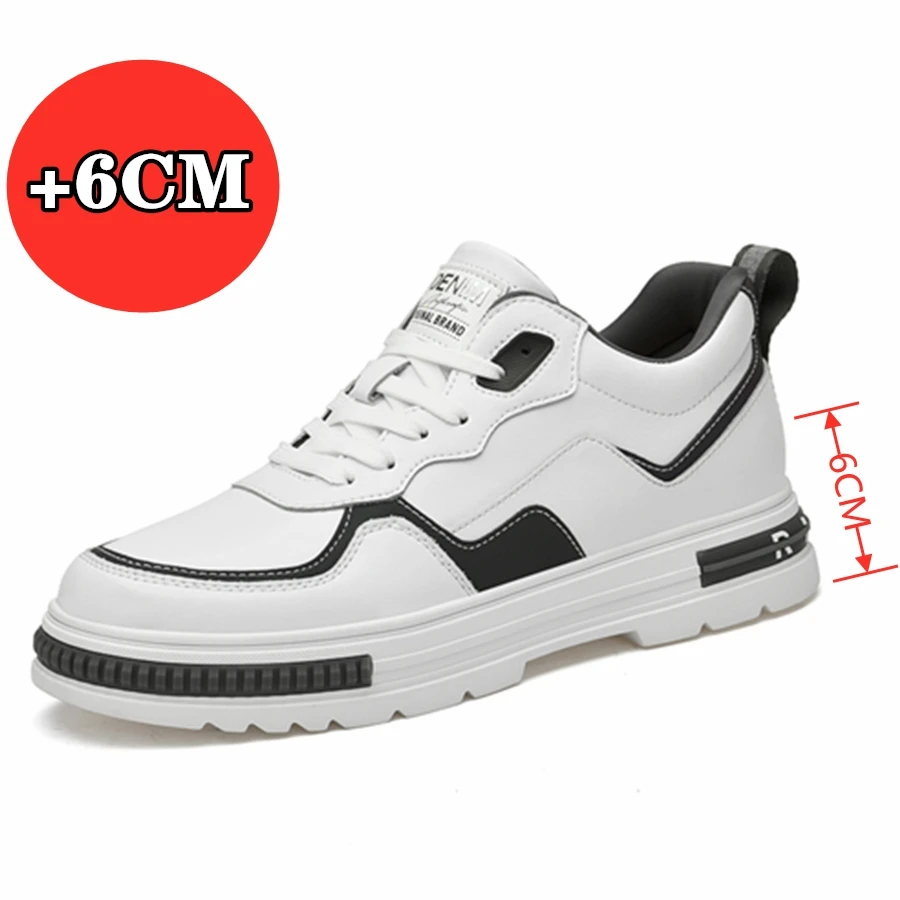 

YEINSHAARS Men Sneakers Elevator Shoes Cow Leather Casual Shoes Heightening Height Increase Insole 6CM Tall Shoes Man Leisure