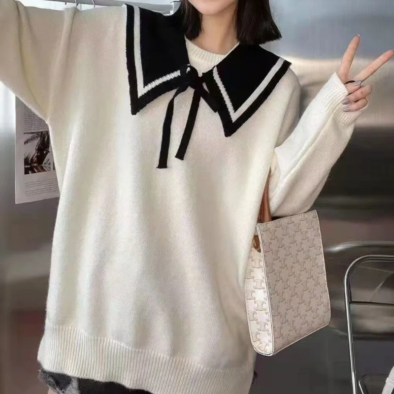 College pullover sweater 2023 autumn navy collar casual sweater women spring and autumn casual loose long sleeve sweater female
College pullover sweater 2023 autumn navy collar casual sweater women spring and autumn casual loose long sleeve sweater female