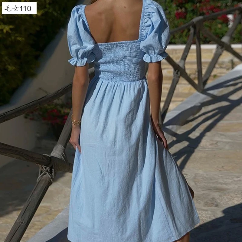 European, American and French Style Retro Elastic High-Waisted, Cinched Waist, and Figure Flattering Backless Short Sleeve Dress
European, American and French Style Retro Elastic High-Waisted, Cinched Waist, and Figure Flattering Backless Short Sleeve Dress
