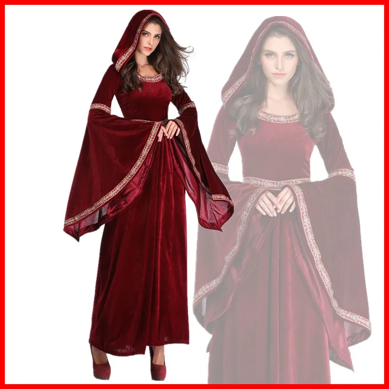 Women Halloween Dresses Gown Fashion Vintage Red Flared Sleeves Maxi Robes with Hoodies Middle Ages Masquerade Cosplay Costume
Women Halloween Dresses Gown Fashion Vintage Red Flared Sleeves Maxi Robes with Hoodies Middle Ages Masquerade Cosplay Costume