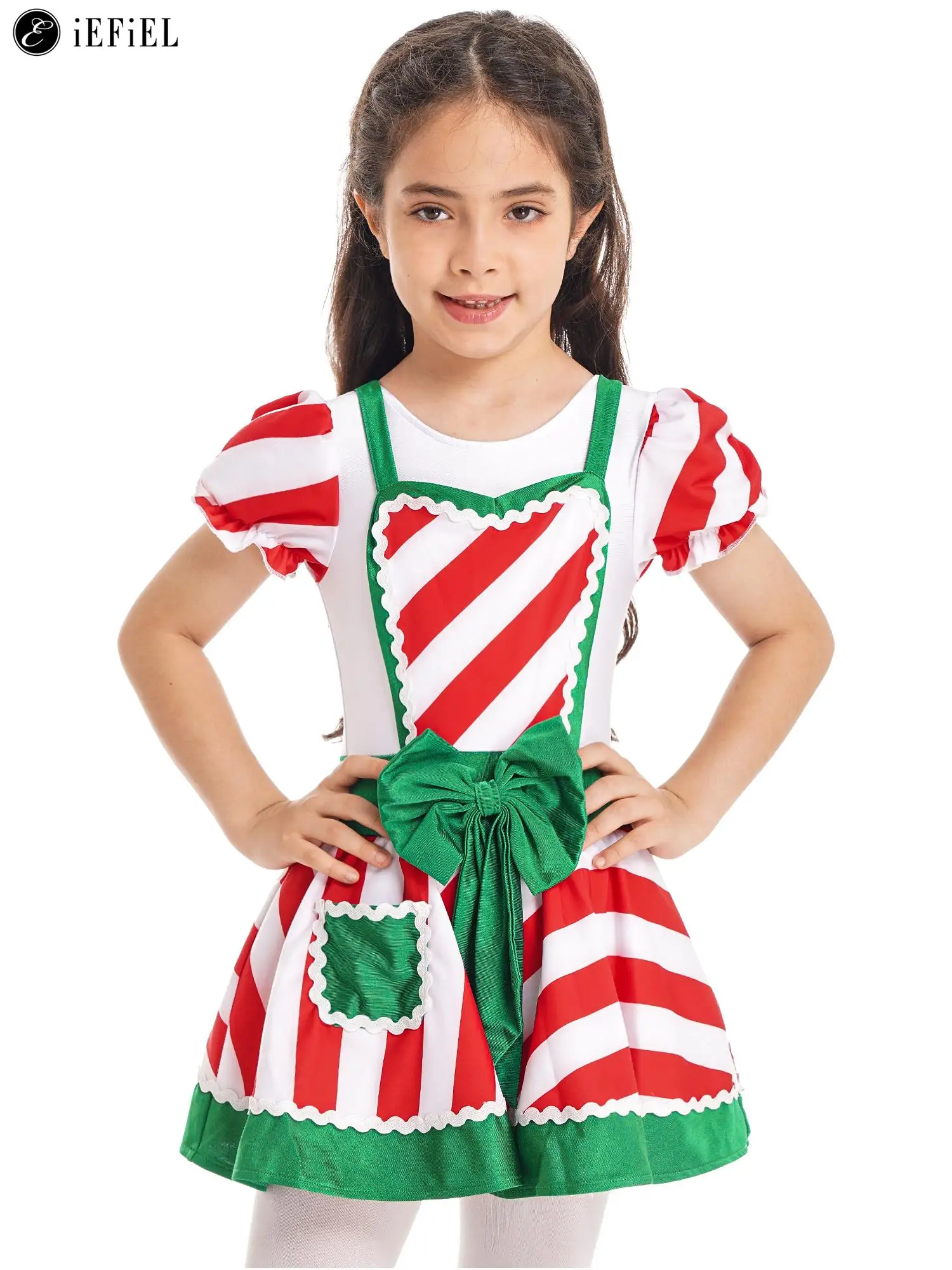 

Kids Girls Christmas Mrs Santa Claus Costume Candy Cane Xmas Holiday Dance Figure Ice Skating Baton Twirling Tutu Dress