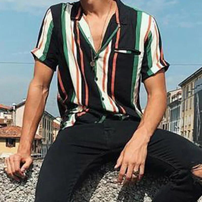 2021 Spring New Men's Fashion Casual Striped Loose Hot Sale Short-sleeved Shirt Lapel Men's Type Beach Shirt Camisas
2021 Spring New Men's Fashion Casual Striped Loose Hot Sale Short-sleeved Shirt Lapel Men's Type Beach Shirt Camisas