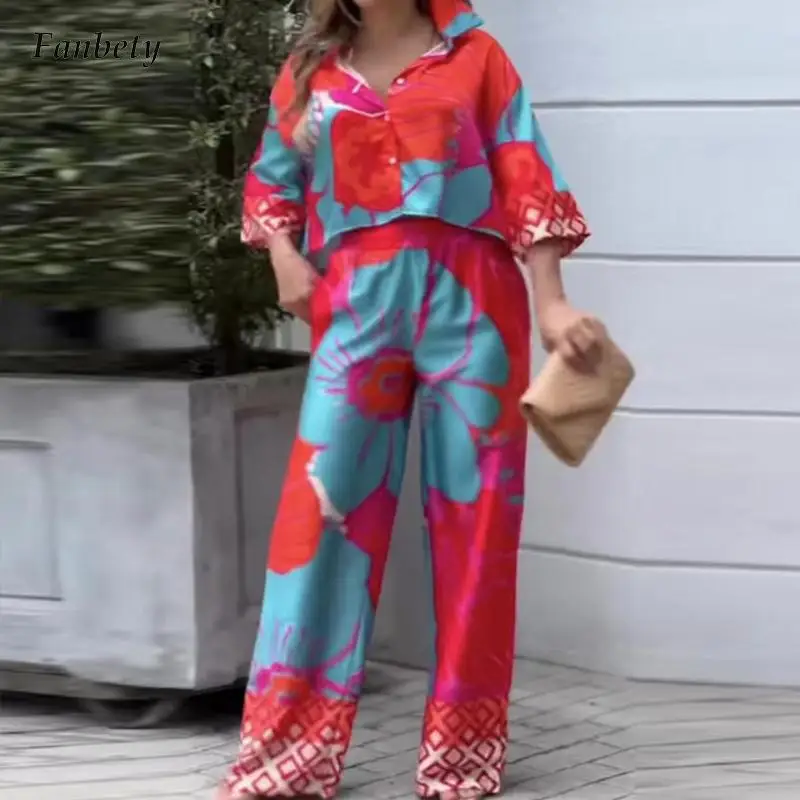 Elegant Lapel Button Shirts & Pocket Long Pant Outfits Women Casual Long Sleeve Loose Suit Fashion Pattern Printed Loose 2Pc Set
Elegant Lapel Button Shirts & Pocket Long Pant Outfits Women Casual Long Sleeve Loose Suit Fashion Pattern Printed Loose 2Pc Set