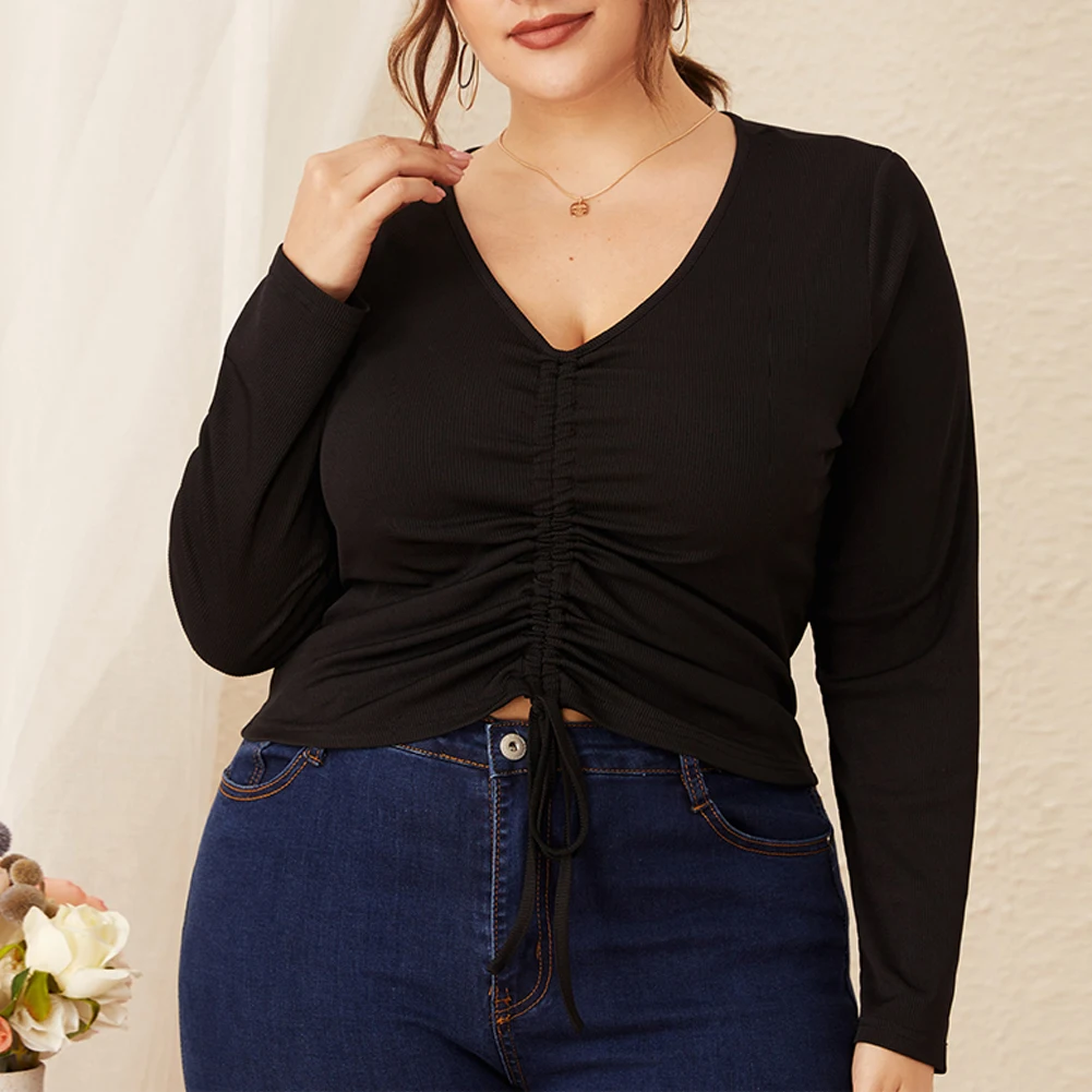 Plus Size Womens Long Sleeve T-Shirt Casual V Neck Cropped Knit Top Pullover Drawstring Tee Pleat Base Shirt L - 4XL
Plus Size Womens Long Sleeve T-Shirt Casual V Neck Cropped Knit Top Pullover Drawstring Tee Pleat Base Shirt L - 4XL