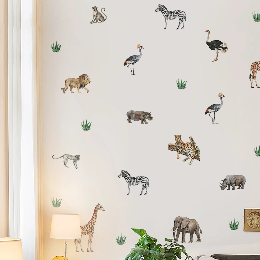 

Tropical Africa Animals Giraffe Zebra Elephant Wall Stickers for Kids Rooms Living Room Nursery Home Decoration Interior Decal