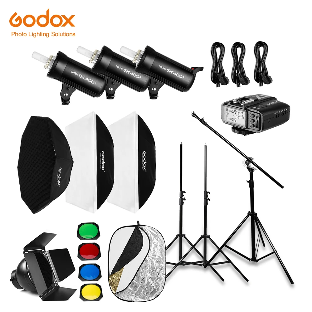 

1200W Godox 3x SK400II 400Ws Photo Studio Flash Lighting,Softbox,Light Stand, Studio Boom Arm Top Light Stand