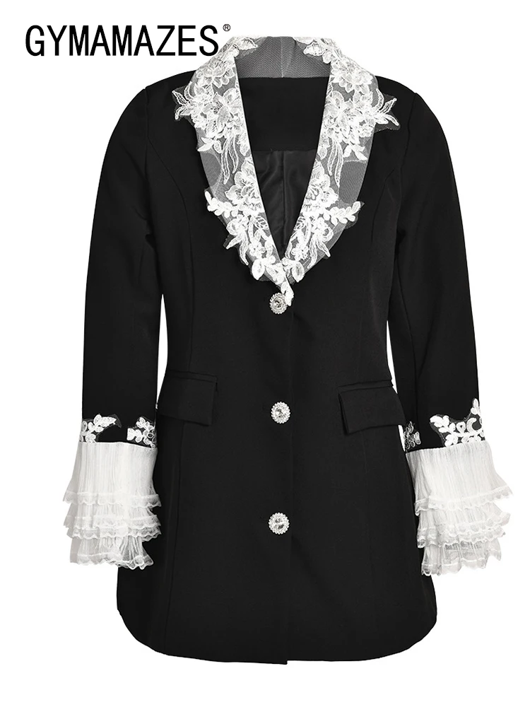 GYMAMAZES Patchwork Lace Blazers For Women Notched Collar Long Sleeve Slim Temperament Blazer Female Fashion Clothing 2023 New
GYMAMAZES Patchwork Lace Blazers For Women Notched Collar Long Sleeve Slim Temperament Blazer Female Fashion Clothing 2023 New