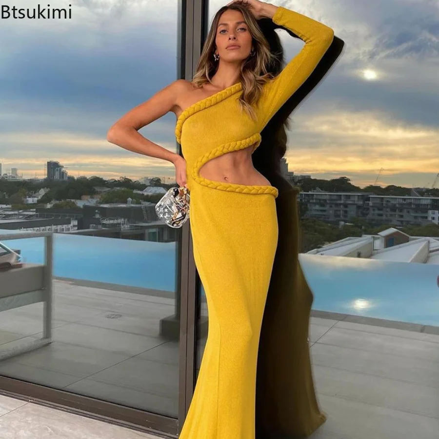 New Sexy Hollow Out One Sleeve Maxi Bodycon Dress Women Autumn Elegant One Shoulder Sexy Cut Out Party Club Dresses 2022
New Sexy Hollow Out One Sleeve Maxi Bodycon Dress Women Autumn Elegant One Shoulder Sexy Cut Out Party Club Dresses 2022