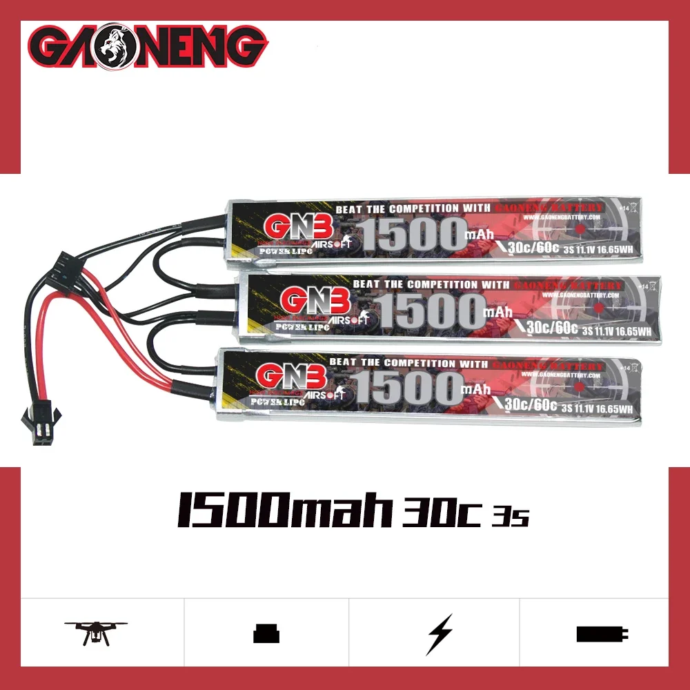 Gaoneng 11.1V 1500mAh 3S 30C Lipo Battery Split Connection With Mini Tamiya Plug For Toy Model Electric Water Gun Airsoft Parts
Gaoneng 11.1V 1500mAh 3S 30C Lipo Battery Split Connection With Mini Tamiya Plug For Toy Model Electric Water Gun Airsoft Parts