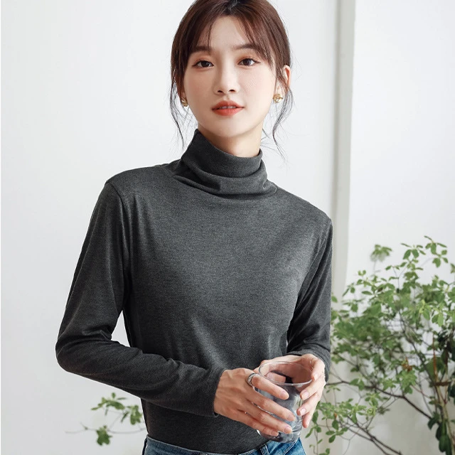 Women Clothing 7 Colors For Choose Soft Cotton Blouse Tops Autumn New Long Sleeve Gray T-Shirt Slim Tight High Collar Pullover
Women Clothing 7 Colors For Choose Soft Cotton Blouse Tops Autumn New Long Sleeve Gray T-Shirt Slim Tight High Collar Pullover