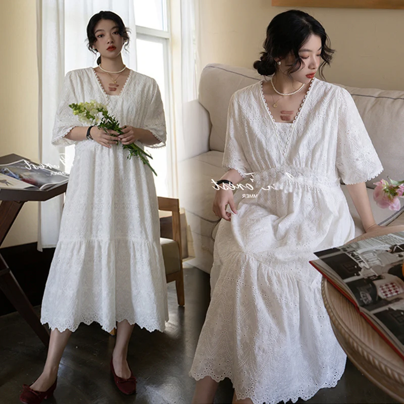 Summer Maternity Cotton Clothes Sweet Lace Patchwork Elegant Embroidery Dress Plus Size Pregnant Woman Holiday Dress Beach Dress
Summer Maternity Cotton Clothes Sweet Lace Patchwork Elegant Embroidery Dress Plus Size Pregnant Woman Holiday Dress Beach Dress