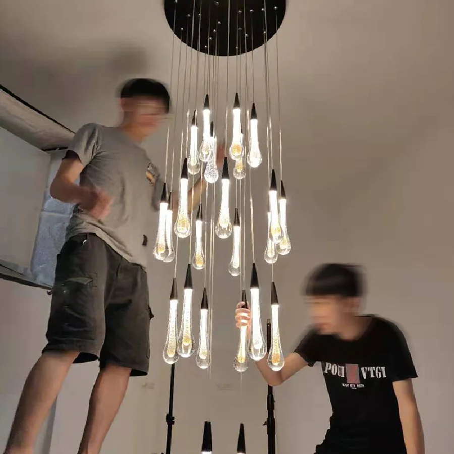Modern Luxury Duplex Cuilding Villa Staircase LED Chandelier Golden Water Drop Long Chandelier Dining Living Room Art Chandelier
Modern Luxury Duplex Cuilding Villa Staircase LED Chandelier Golden Water Drop Long Chandelier Dining Living Room Art Chandelier