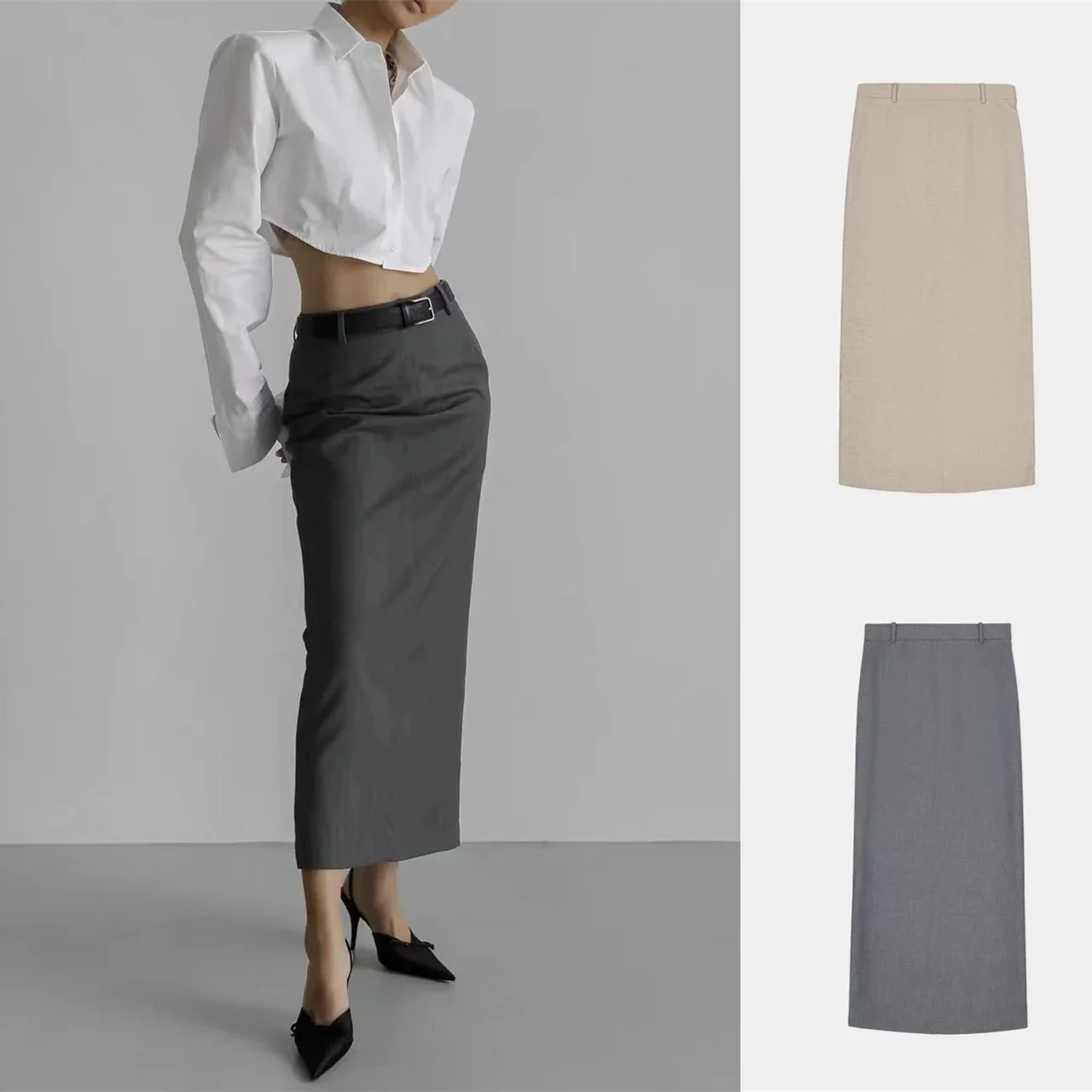 

Fr@nkieShop2023 autumn and winter new high-waisted commuter casual open design Slim half skirt female