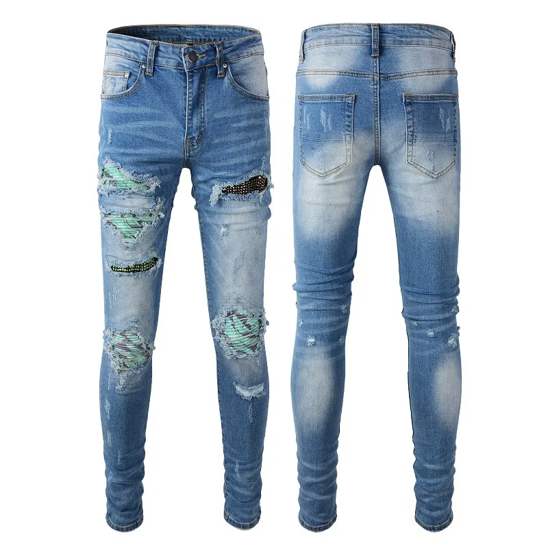 Женские синие джинсовые брюки в уличном стиле с бриллиантами, обтягивающие джинсы в стиле пэчворк с потертостями и дырками, Прямая поставка
Женские синие джинсовые брюки в уличном стиле с бриллиантами, обтягивающие джинсы в стиле пэчворк с потертостями и дырками, Прямая поставка