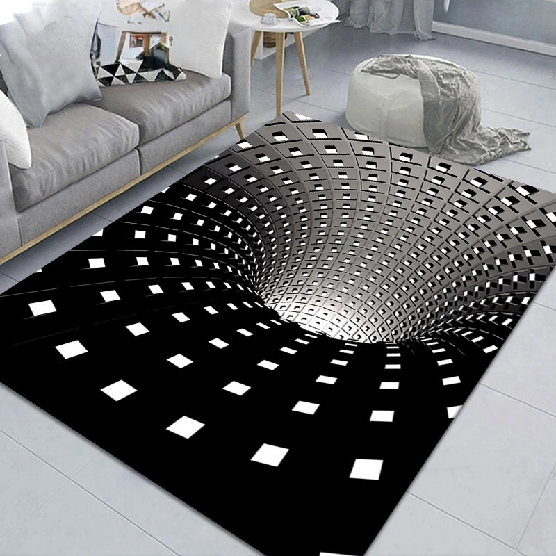 Vortex Illusion Rug 3D Trap Effect Bottomless Hole Carpet Geometric Black White Grid Bedroom Living Room Anti Slip Floor Mats
Vortex Illusion Rug 3D Trap Effect Bottomless Hole Carpet Geometric Black White Grid Bedroom Living Room Anti Slip Floor Mats
