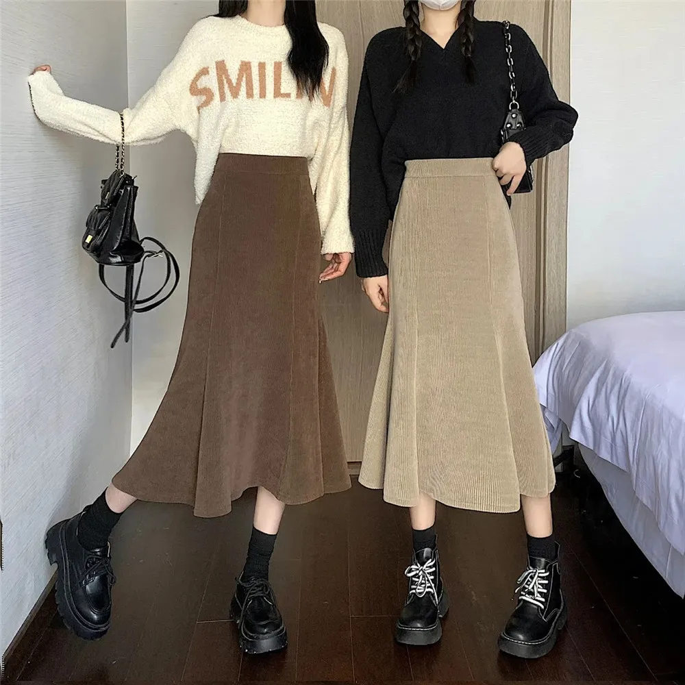 Corduroy Mermaid Skirts Solid Autumn Winter High Waist Sweet All Match Faldas Mujer Korean A-Line Retro Black Long Skirt Women
Corduroy Mermaid Skirts Solid Autumn Winter High Waist Sweet All Match Faldas Mujer Korean A-Line Retro Black Long Skirt Women