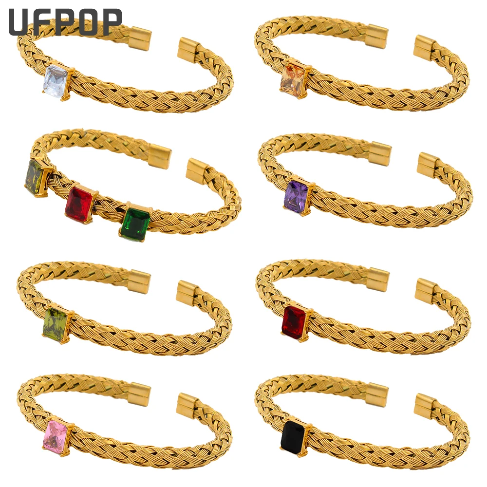 Tarnish Free Colorful Cubic Zirconia Stainless Steel Charm Open Cuff Bracelet Bangle CZ Rainbow Women Golden Jewelry 2022
Tarnish Free Colorful Cubic Zirconia Stainless Steel Charm Open Cuff Bracelet Bangle CZ Rainbow Women Golden Jewelry 2022