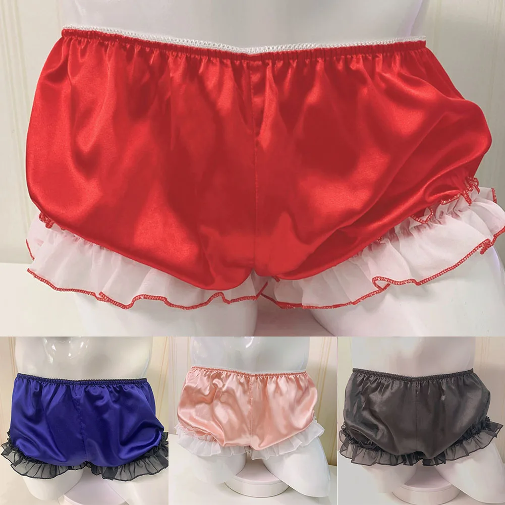 Sissy Cute Men Shiny Satin Briefs Ruffled Bloomer Tiered Middle Waist Skirted Panties Sleepwear Underwear Underclothes
Sissy Cute Men Shiny Satin Briefs Ruffled Bloomer Tiered Middle Waist Skirted Panties Sleepwear Underwear Underclothes