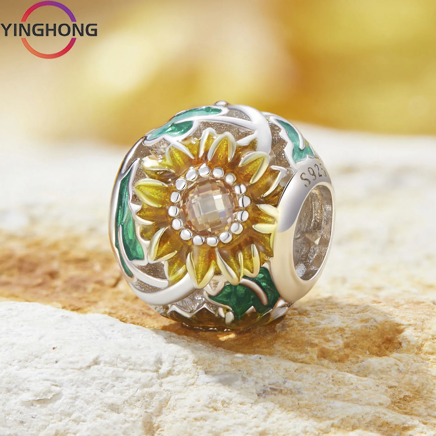 

Quexiang S925 Sterling Silver Original Sunflower Round Beaded Women's Y2K Jewelry Charm Diy Fashion Luxury Exquisite Gift