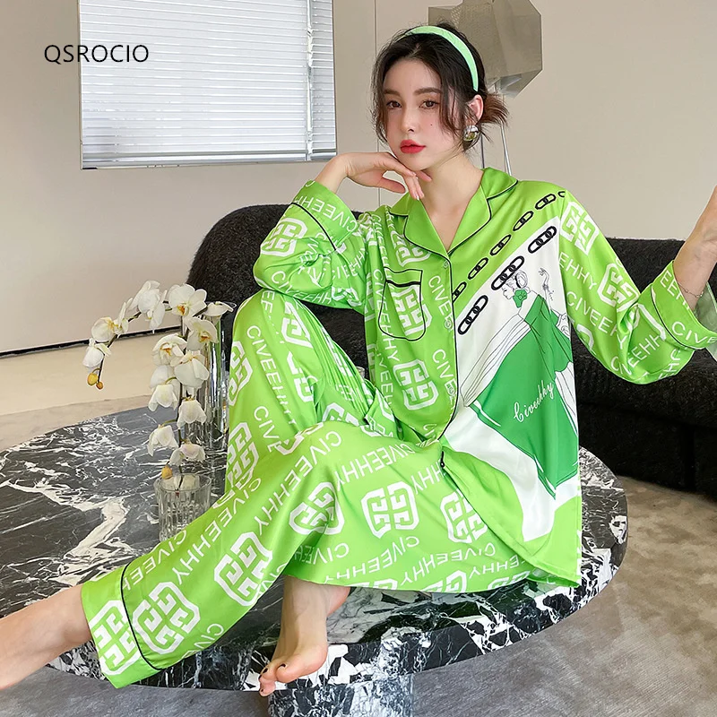 QSROCIO High Quality Women's Pajamas Set Fashion Green Sleepwear Silk Like Leisure Nightwear Femme Elegant Homewear Clothes
QSROCIO High Quality Women's Pajamas Set Fashion Green Sleepwear Silk Like Leisure Nightwear Femme Elegant Homewear Clothes