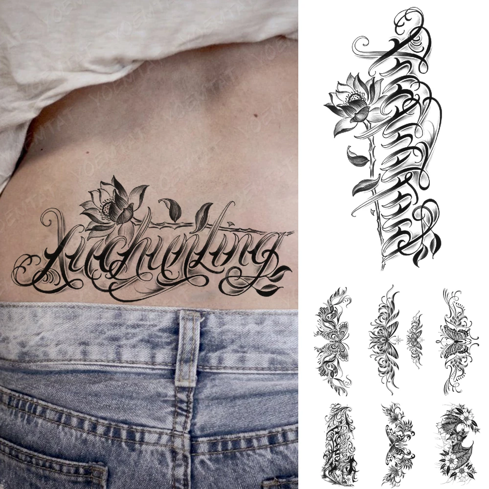Gothic Waterproof Temporary Tattoo Sticker Lotus Word Letter Text Butterfly Women Arm Waist Tatoo Body Art Black Fake Tatto Men
Gothic Waterproof Temporary Tattoo Sticker Lotus Word Letter Text Butterfly Women Arm Waist Tatoo Body Art Black Fake Tatto Men