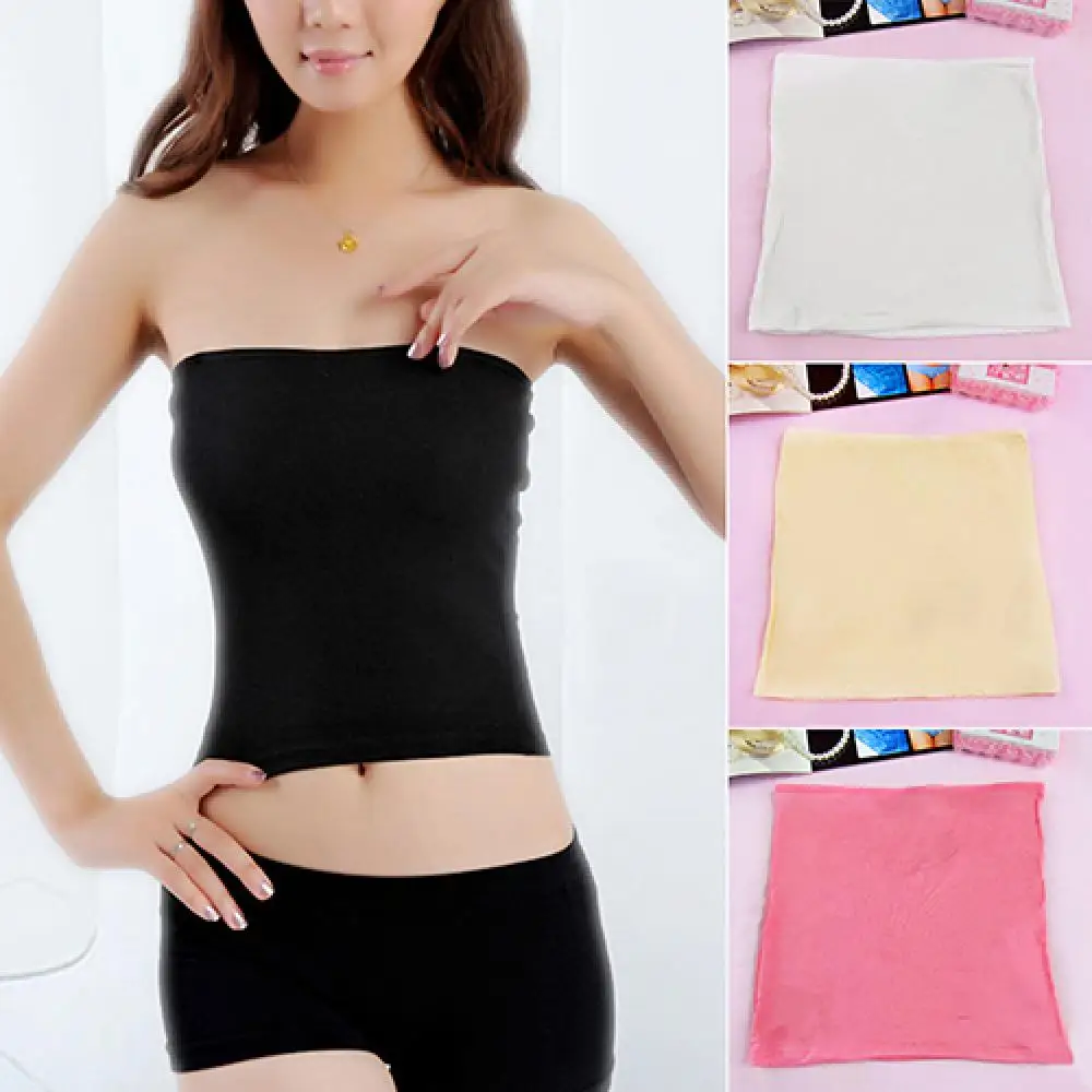 

Girl Sexy Short Strapless Solid Color Bandeau Stretch Boob Tube Tank Top Woman Clothing
