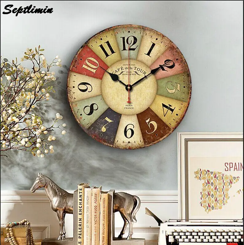 

12 Inch Nordic Wall Clock Modern Design Big Vintage Wood Clocks For Living Dinning Room Home Timepiece Decor Items Free Shiping