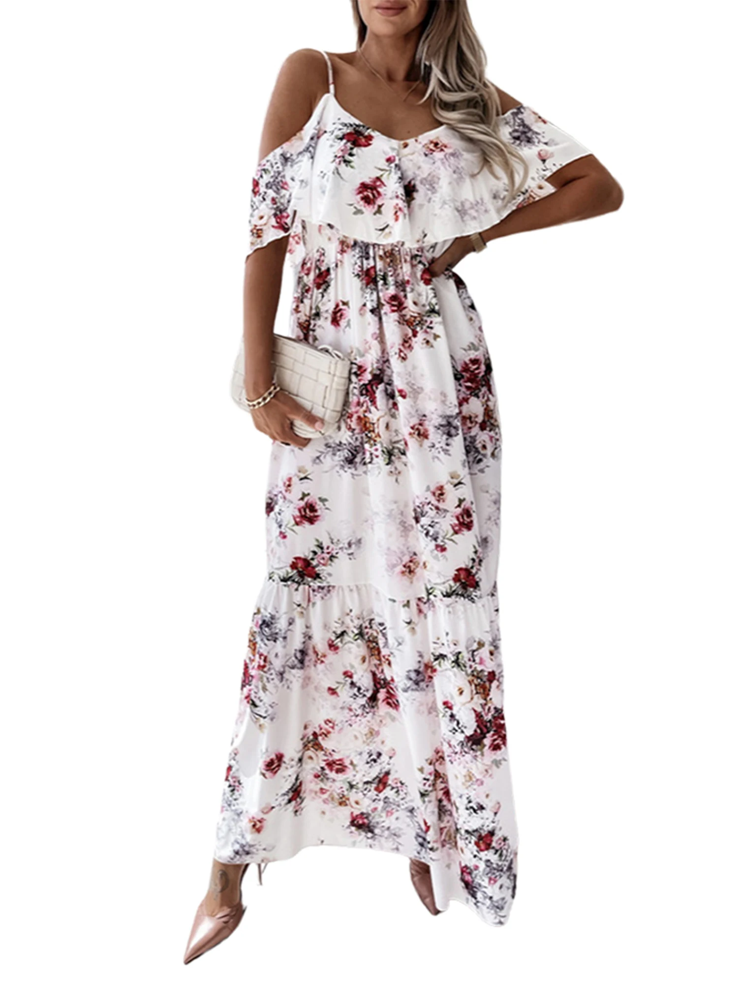 Women Cold Shoulder Floral Cami Maxi Dress Ladies Summer Boho Party Long Short Sleeve Female High Waist Tuinc Sundress Vestidos
Women Cold Shoulder Floral Cami Maxi Dress Ladies Summer Boho Party Long Short Sleeve Female High Waist Tuinc Sundress Vestidos
