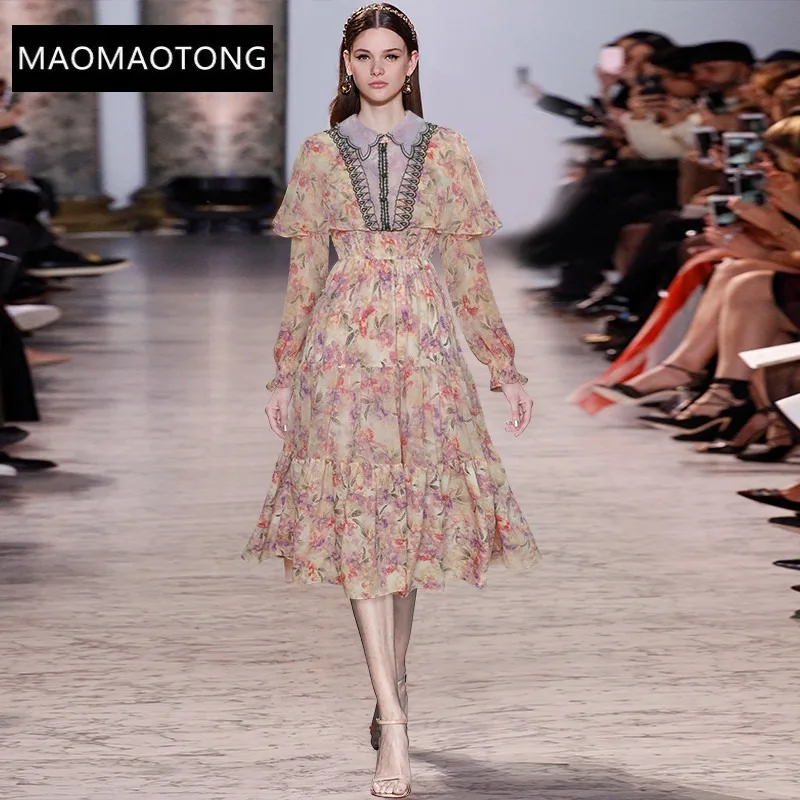 Fashion Designer Summer Midi Dress Women Turn-down Collar Embroidery Ruffles floral print Elegant Holiday Dress
Fashion Designer Summer Midi Dress Women Turn-down Collar Embroidery Ruffles floral print Elegant Holiday Dress