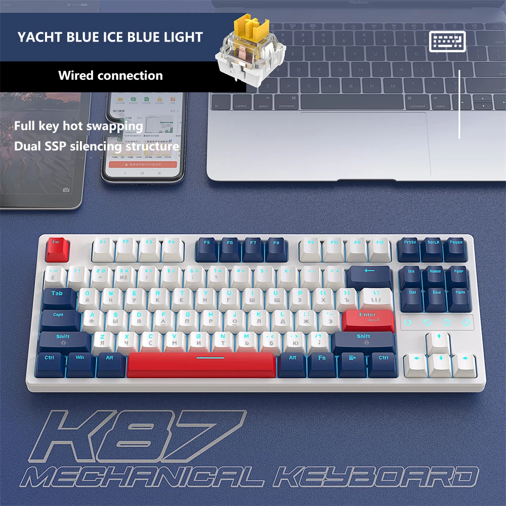 2023 New K87RGB Wired Hot Swappable Keyboard Russian Mechanical Game Keyboard Dual Color Injection Molding Keycap
2023 New K87RGB Wired Hot Swappable Keyboard Russian Mechanical Game Keyboard Dual Color Injection Molding Keycap
