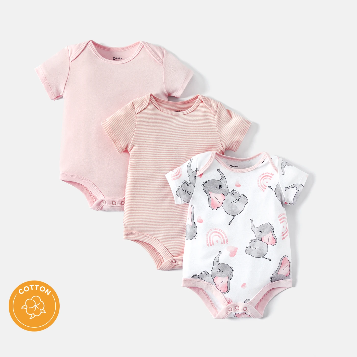 PatPat 3-Pack 100% Cotton Baby Girl/Boy Elephant Print/Solid Color Short-sleeve Rompers
PatPat 3-Pack 100% Cotton Baby Girl/Boy Elephant Print/Solid Color Short-sleeve Rompers