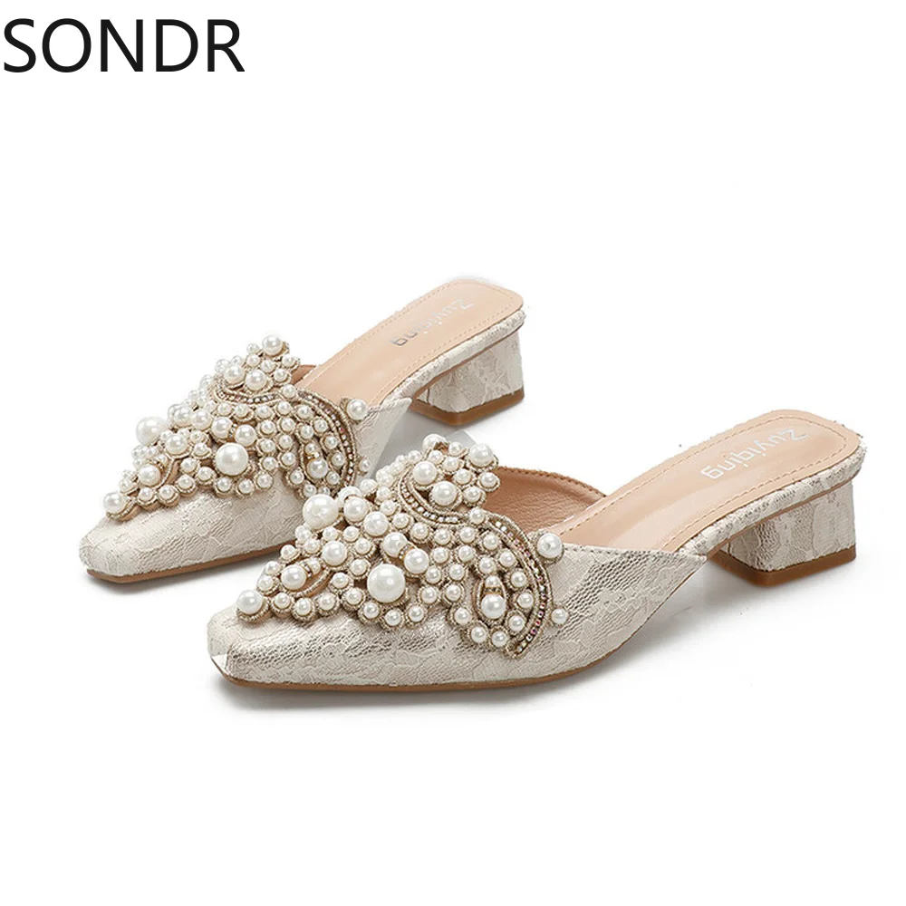 Womens Mule Leisure Baotoe Slip on Slipper Pearls Beads Summer Chunky Heel Shoes Slides Plus Sz 
Womens Mule Leisure Baotoe Slip on Slipper Pearls Beads Summer Chunky Heel Shoes Slides Plus Sz