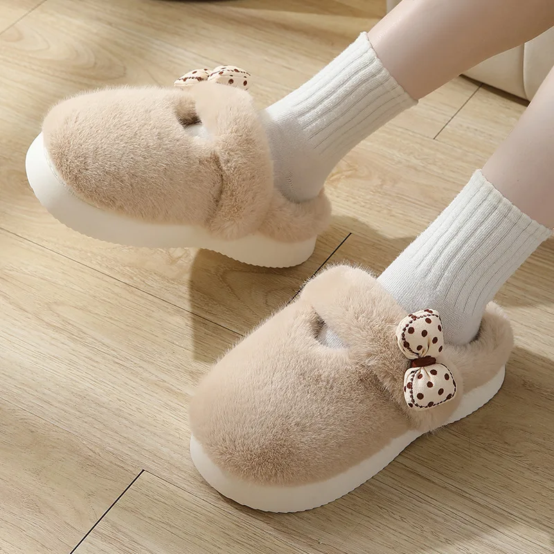 

Зимние плюшевые тапочки для женщин, теплая обувь с хлопковой подкладкой, обувь для дома, женские нескользящие плюшевые пушистые хлопковые туфли