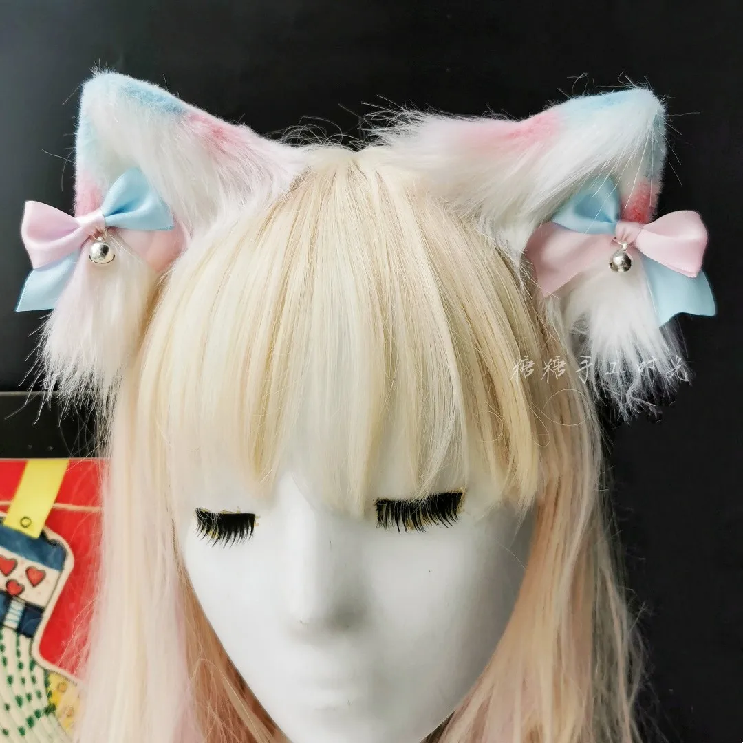

Original hand made lolita beast ear powder blue cat ears sweet ice cream is his ear JK cat ears hairpin headdress