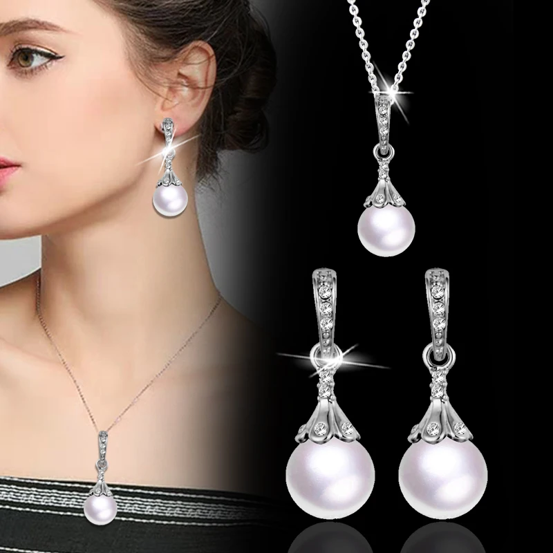 LEEKER Vintage Imitation Pearl Pendant Necklace And Drop Earring Set Silver Color Women Birdal Wedding Jewelry Set LK8
LEEKER Vintage Imitation Pearl Pendant Necklace And Drop Earring Set Silver Color Women Birdal Wedding Jewelry Set LK8