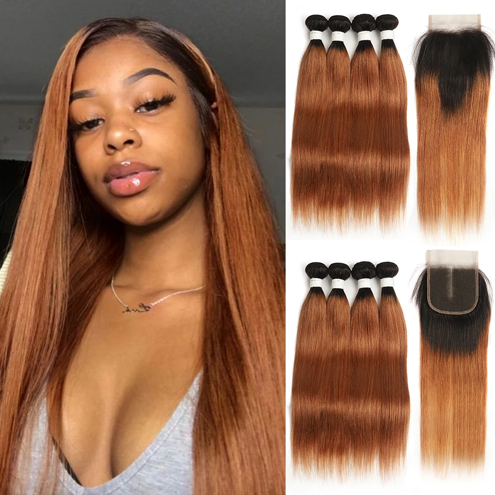 T1B/30 4PCS Ombre Brown Bundles With Closure 4x4 SOKU Brazilian Straight 100% Remy Human Hair Weave Bundles With Lace Closure
T1B/30 4PCS Ombre Brown Bundles With Closure 4x4 SOKU Brazilian Straight 100% Remy Human Hair Weave Bundles With Lace Closure